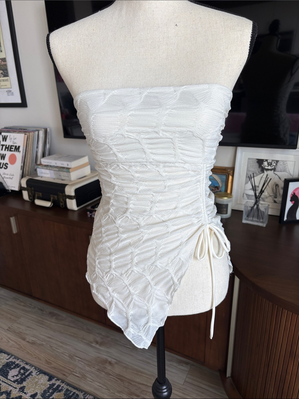 silence + noise White Strapless Ruched Asymmetrical Camisole